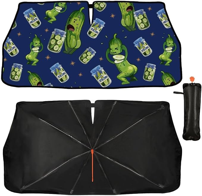 Socira Funny Pickle Car Windshield Sun Shade Umbrella Foldable Sunshade | for Front Window Auto Windshield Sunshade Covers Pickle Gifts for Men Car Accessories Protect from Sun Rays Heat 57'' X 30'' - Image 9