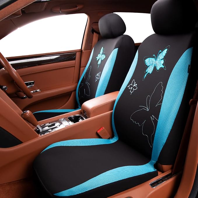 Flying Banner Butterfly car seat Covers ful Set Fashion Universal Lady Woman Female Rear Bench Back Split Colorized (Mint Blue, Full Set - Lace) - Image 3