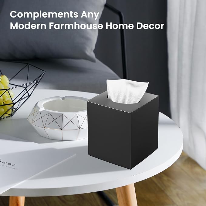 Square Acrylic Tissue Box Cover with 2 Pcs Qtip Holder Dispenser,Black | Modern decor,plastic,bathroom vanity storage organizer set,non-slip,Easy to refill,size compatibility for tissue & rolls - Image 7