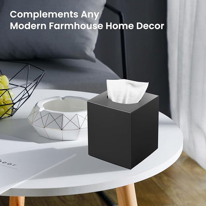 Square Acrylic Tissue Box Cover with 2 Pcs Qtip Holder Dispenser,Black | Modern decor,plastic,bathroom vanity storage organizer set,non-slip,Easy to refill,size compatibility for tissue & rolls - Image 7