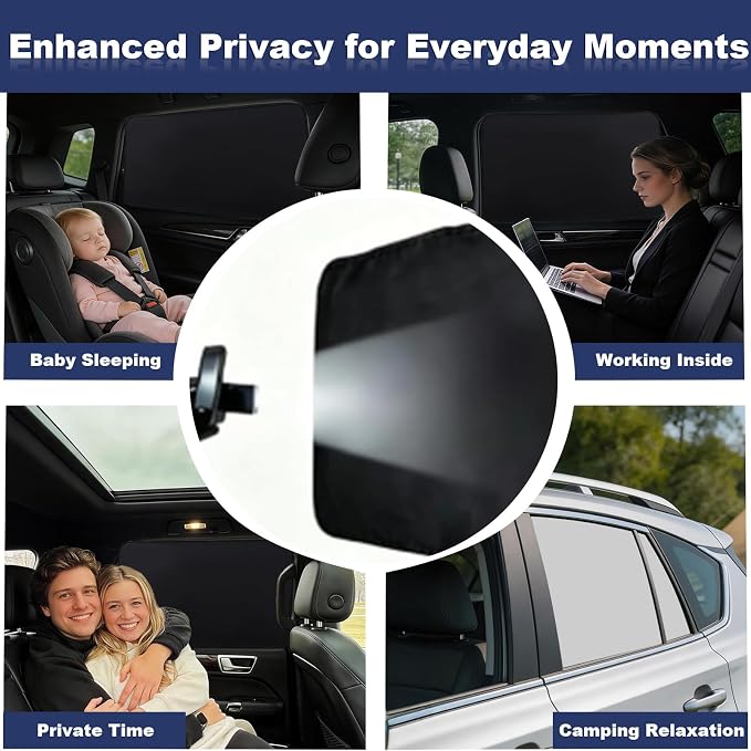 XCBYT Magnetic Car Window Shades for Back Windows, 100% Blackout Privacy | 2-Pack Heat & UV protection for camping, baby sleep, work break, road trip. Fits steel frames only, measure size before buy - Image 3