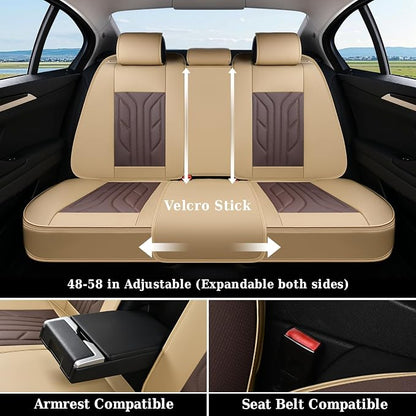 Coverado Car Seat Covers Full Set, Automotive Seat Covers Car Seat Protector Car Seat Cushion, Waterproof Leather Seat Covers for Cars, Universal Fit for Most Sedans SUV Pick-up Truck(Beige&Coffee) - Image 4