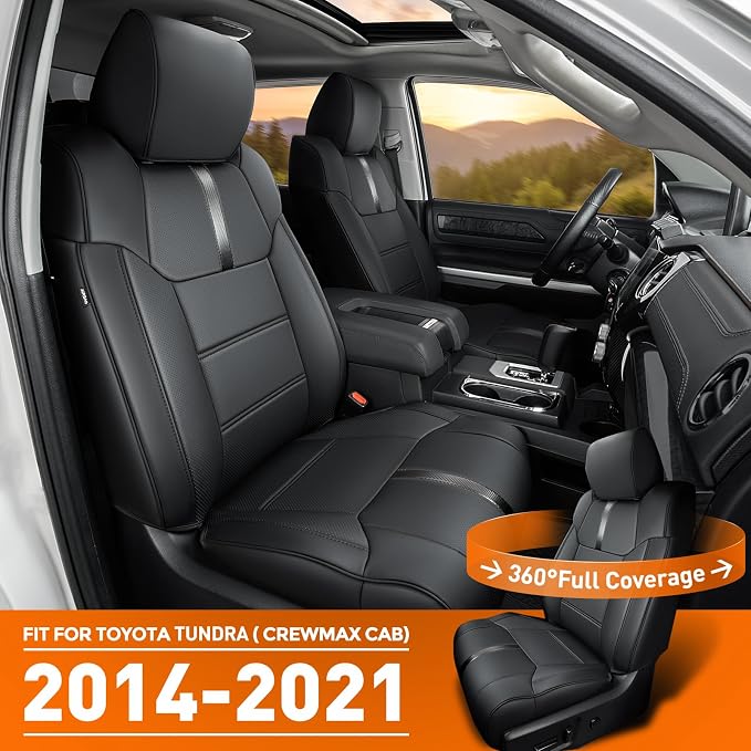 Super Cover Front Seat Covers for Toyota Tundra 2014–2021 (Bucket Seats Only), Full Coverage Front Leather Seat Protectors for Tundra Crewmax/Double Cab Pickup Accessories, Carbon Fiber, 2 PCS - Image 3