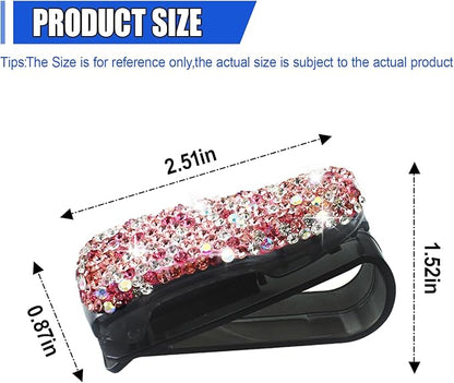 2PCS Bling Sunglass Holder for Car Sun Visor, Crystal Rhinestone Car Eyeglasses Hanger Mount with Ticket Card Clip, Fashion Auto Visor Decoration Accessories for Women Girls (Pink) - Image 2