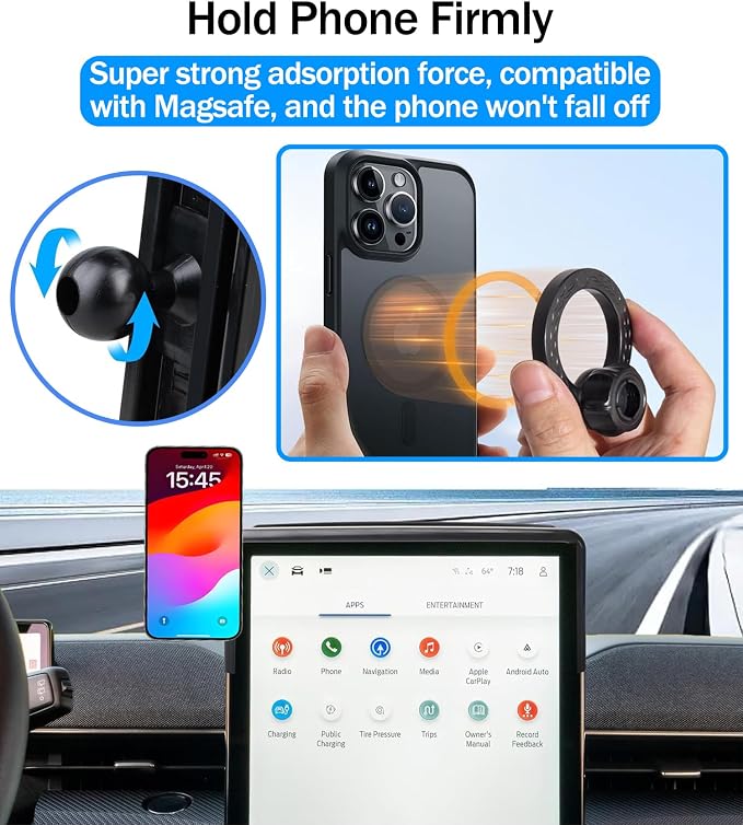 Car Phone Holder for 2021-2025 Ford Mustang Mach-E 15.5-Inch Touchscreen, 360° Rotation Cell Phone Mount Compatible with MagSafe, for Ford Mustang Mach-E Accessories - Image 4