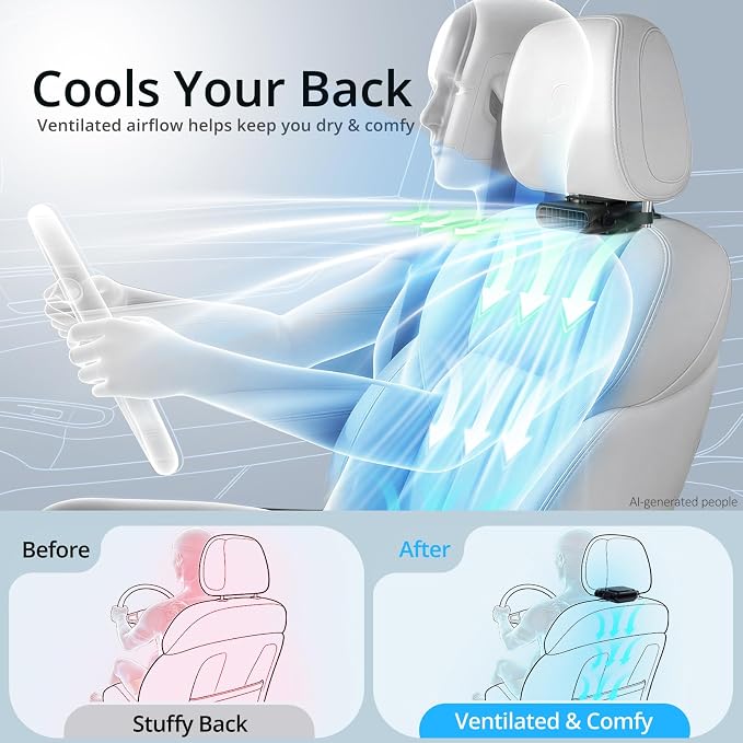 Car Seat Fan with Dual Seatback Cooling Airflow for Driver & Kids | Corded USB Powered, Baby Rear Facing, 3-Speed Quiet Car Fan, Headrest Back Seat Fan for Infant, Kids & Dogs - Image 2