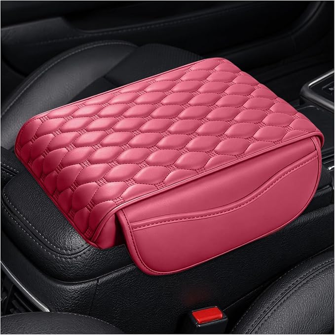 Car Center Console Cover, Memory Foam Auto Armrest Cushion Center Console Pillow Pad with Side Pockets, Anti-Scratch Leather Elbow Pillow Armrest Seat Box Protector for Most Cars (Wine Red) by Unknown