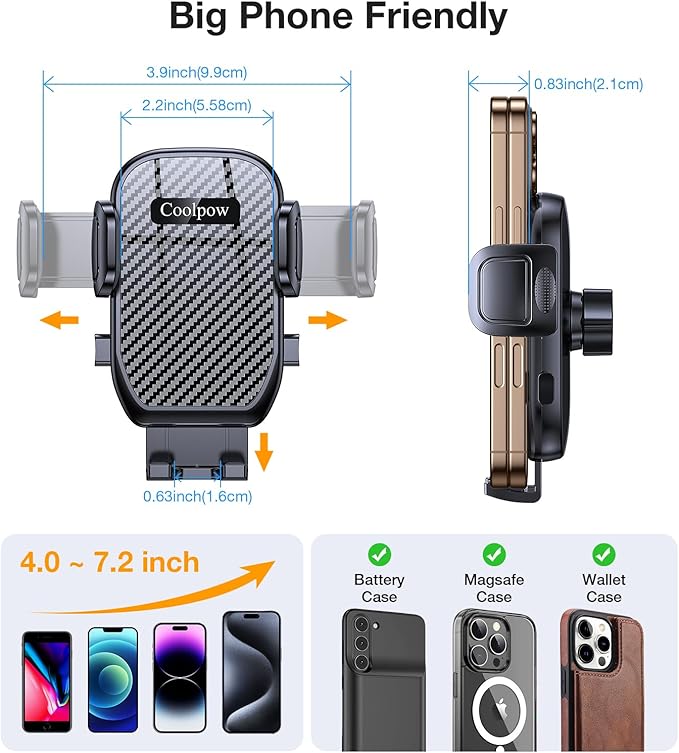 Coolpow Cup Holder Phone Holder for Car Phone Holder Cup Holder Phone Mount【Ultra Stable & Never Shake】Phone Holders for Your Car Cupholder Cell Phone Car Mount for iPhone 17 16 All 4"-7" Smartphones - Image 7