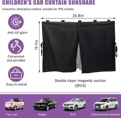 2 PCS Car Window Shade, Double Layer Mesh Privacy Sunshade for Auto Side Window, Magnetic Breathable Curtain for Baby & Kids Blocks Sun & Heat, Universal Car Accessories - Image 2