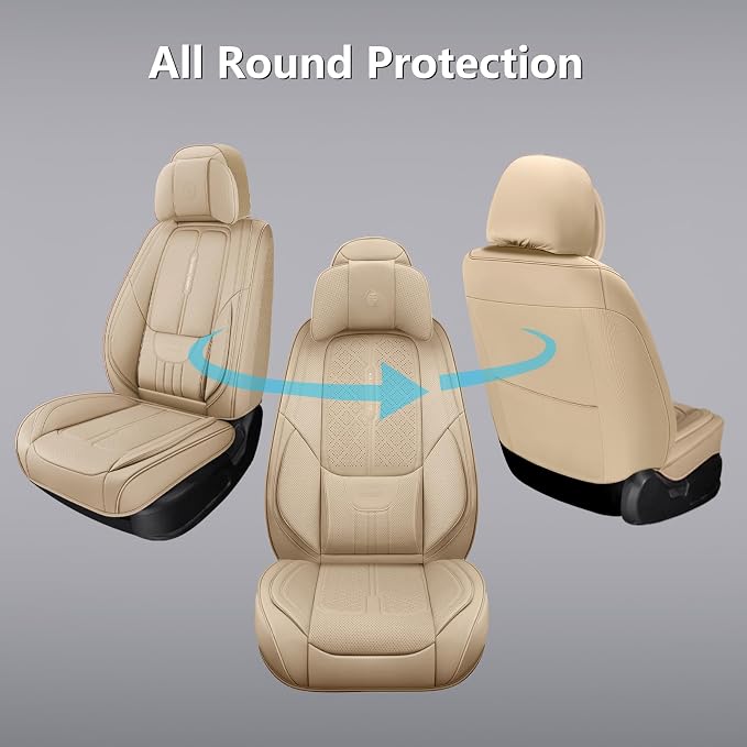 Full Coverage Leather Car Seat Covers for Cars,SUVs and Pick-up Trucks,Car Seat Protector,Automotive Seat Covers,Car Seat Cushion,Beige Seat Cover,Front Seat Cover for 2 Seats - Image 5
