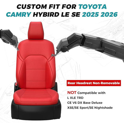 Custom Fit Seat Covers for Toyota Camry 2025 2026 Hybrid, Red | Only Fit for Camry LE/SE 2025-2026, Full Coverage, Faux Leather, Protective, Scratch-resistant, Easy-clean - Image 2