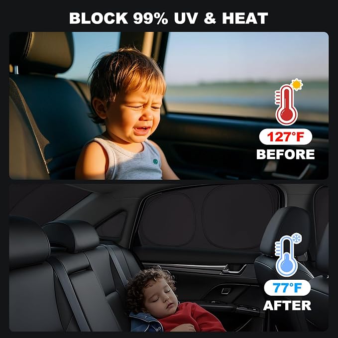 XCBYT 2019-2023 Corolla Window Shades, 6 Pack Blackout Privacy | 6-Layer blocks heat for lunch breaks & camping. keep privacy & car cool, Tuck into frames to prevent falling when doors open - Image 5