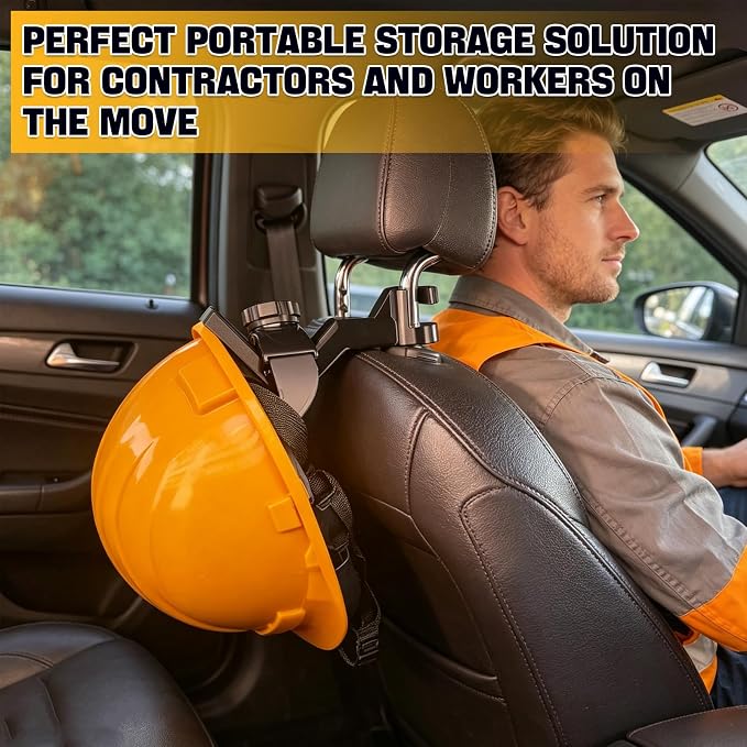 2 Pack Hard Hat Holder for Truck Seat,Headrest Hooks for Car,Quick Install | Portable Hard Hat Hanger,Vehicle Accessory Storage Assistant for Hard Hats,Bags & Work Gear - Image 7