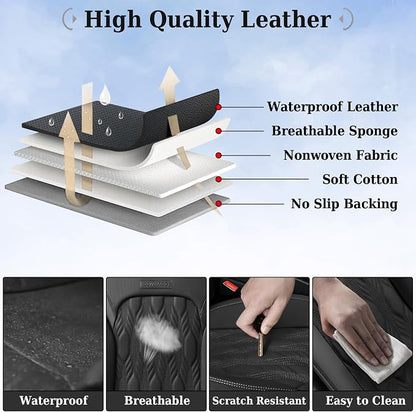 Coverado Car Seat Cover, Black Luxury Seat Cover for Cars, Premium Nappa Leather Seat Covers Full Set with Embossed Pattern, Waterproof Car Seat Protector Car Seat Cushions Universal Fit Most Vehicle - Image 7