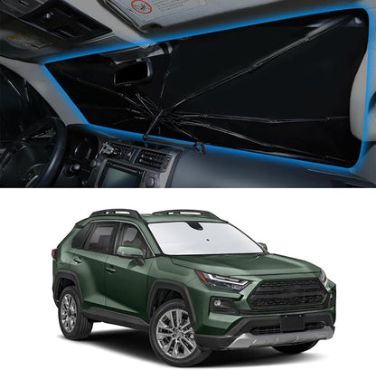 Windshield Sun Shade Umbrella for Toyota RAV4 RAV-4 2019-2026 | Full covered for windshield, Block UV Rays, Heat Reduction, Easy to install, Durable & Fold Up Small by YYCKE