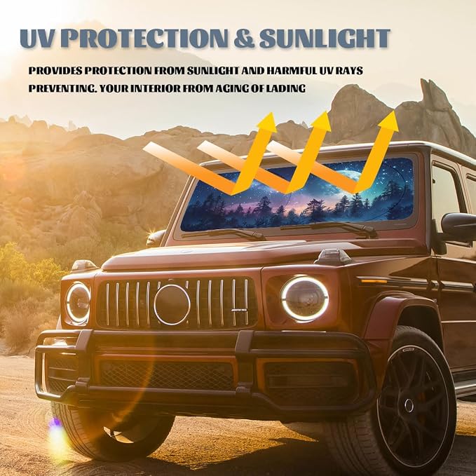 Beautiful Moon Phase Car Windshield Sun Shade Colorful Galaxy Heatshield Front Window Car Sun ​Shade Windshield Blocks UV Rays Sun Visor Protector for Sedan Truck SUV Accessories 59" L x 31.5" W - Image 5