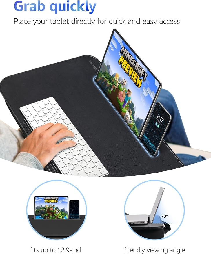 Lap Desk – L.DOCTOR Cushioned Lap Desks, Portable Laptop Desk for Bed, Couch & Floor, Washable Cushion, Built-in Phone & Tablet Slot, Fits 17.3" Laptop – Working, Writing, Gaming – Large, Black - Image 4