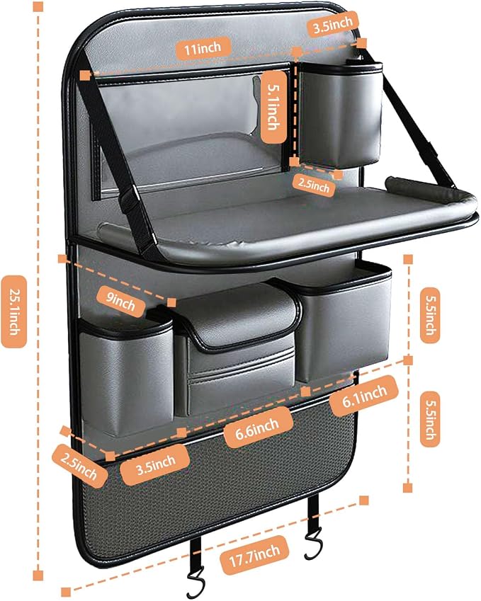 2 Pack Leather Car Backseat Organizer with Foldable Table Tray, Universal Car Seat Back Protector Kick Mat with Touchscreen Tablet Holder, Storage Pockets, Cup Holders & Tissue Holder, Black - Image 4