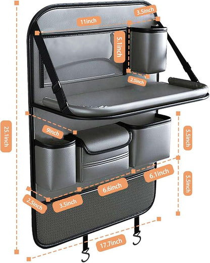 2 Pack Leather Car Backseat Organizer with Foldable Table Tray, Universal Car Seat Back Protector Kick Mat with Touchscreen Tablet Holder, Storage Pockets, Cup Holders & Tissue Holder, Black - Image 4