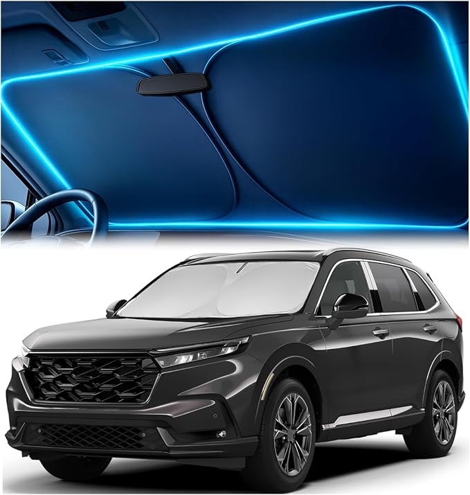 Windshield Sun Shade for Honda CR-V 2023 2024 2025 2026 – Custom Fit Sun Shield with Mirror Cut‑Out, Blocks Heat & UV, Foldable with Storage Pouch - Honda CRV Windshield Sunshade by Autopect
