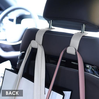 AMVOYOA Leather Car Seat Hooks - U-Shaped Purse Holder for Car, Fully Leather-Wrapped Headrest Hooks for Purses, Bags & Coats, Durable Seat Back Organizer for Travel & Daily Use (Gray, 2 Pack) - Image 4