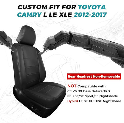Custom Seat Covers for Toyota Camry 2012-2017, Black | Only Fit for Camry L/LE/XLE 2012-2017, Not for Hybrid, Full Coverage, Faux Leather, Protective, Scratch-resistant, Easy-clean - Image 2