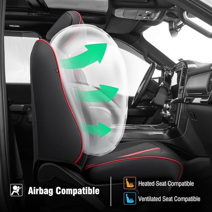 DiffCar® for Ford F150 Seat Covers 2015-2023 2024 2025 2026, Black/Red | Full Set Faux Nappa Leather, SuperCrew & Crew Cab XL XLT Only, Custom Fit Truck Accessories Car Seat Protectors for F-150 - Image 7