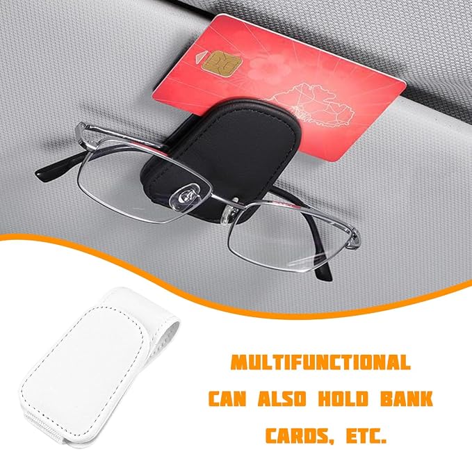 Sunglasses Holder for Car Visor, Microfiber Leather Magnetic Sun Visor Eyeglasses Hanger & Ticket Card Clip, Multi-Function Automotive Interior Glasses Mount, Universal Fit (White) - Image 6