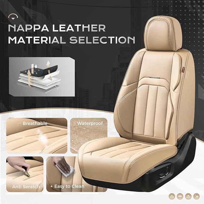 Coverado Nappa Leather Car Seat Covers Front Set, Luxury Waterproof Seat Protectors, Airbag Compatible Anti‑Slip Auto Seat Covers, Universal Fit for Most Cars SUVs Trucks Pickup Vehicles - Image 2