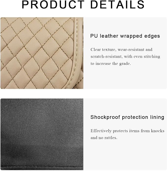 DXNQ Car Purse Holder Between Seats, Luxury Leather Front Seat Back Handbag Organizer with Tissue Box Cup Holders, Auto Large Capacity Multi Pocket Purse Holder Hanging Storage Bag (Beige) - Image 3
