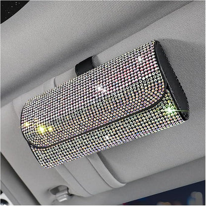 Osilly Bling Car Sunglass Holder for Sun Visor, Sparkling Crystal Leather Automotive Eyeglasses Mount Clip Organizer with Hidden Magnetic Closure for Men Women, Universal for SUV Truck Van（Multicolor） by Osilly
