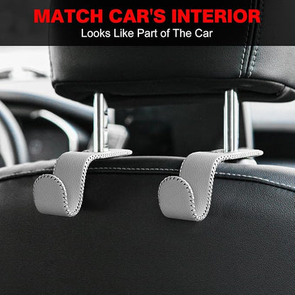 AMVOYOA Leather-Wrapped Car Headrest Hooks & Seat Back Organizer - 2 Pack U-Shaped Car Purse Holder for Bags, Coats, Handcrafted Stitching, Flexible Car Accessories for Women (Gray) - Image 2