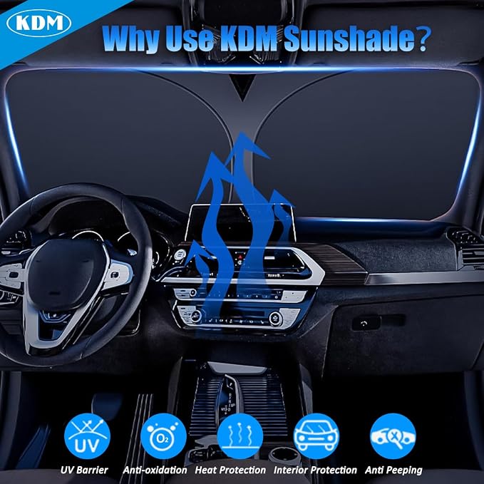 KDM Laser Style Windshield Sun Shade for 2010-2015 Toyo-ta Prius Hatchback | (Not for Prius C/Prius V),Foldable Front Reflective Windows Sunshade Visor Protector Blocks UV Rays Heat - Image 4