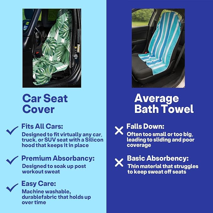 2 Pack Car Seat Towel Covers for Gym, Front Seats, Palm Leaves | Leaf Sweat Protector for Front Seats Premium Thickened with Elastic Strap Breathable & Quick Dry Machine Washable Running - Image 6