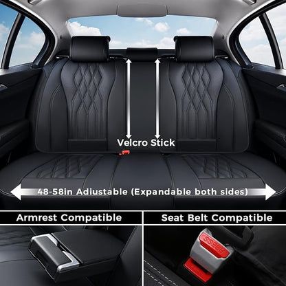 Coverado Seat Covers FullSet, 5 Seats Car Seat Protector, Waterproof Nappa Leather Cushion, Front & Rear Fit for Most Sedans SUV Pick-up Truck-Black - Image 5