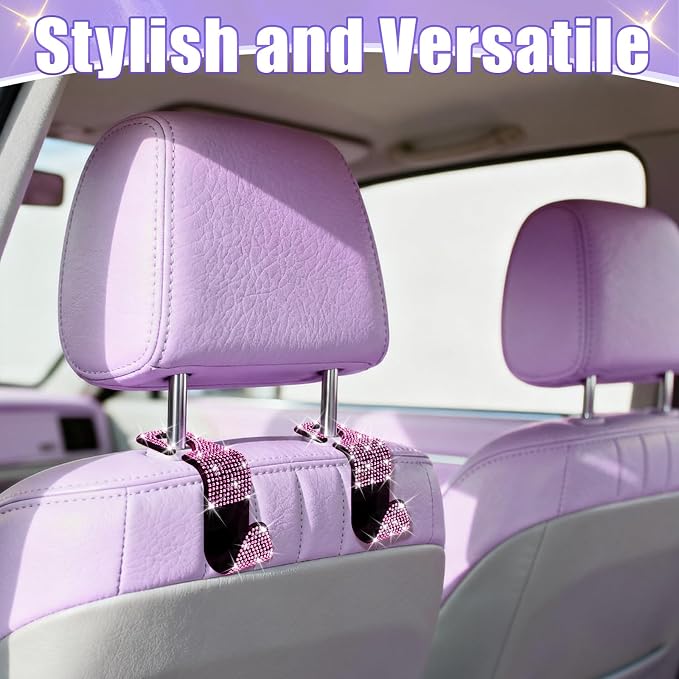 BFXM 6 Pack Car Seat Headrest Hooks,Car Accessories Bling Pink | Back Seat Purse Hanger Holder Hook, Universal Storage Organizer for Handbag Grocery Bags Coats - Image 5