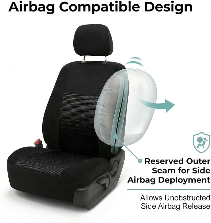 FH Group Car Seat Covers Trendy Elegance Black Full Set Automotive Seat Covers, Airbag and Split Rear Combo Non-Slip Dash Grip Pad Universal Fit Interior Accessories Cars Trucks SUV Car Accessories - Image 4