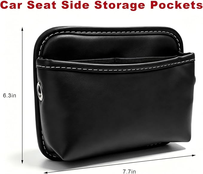 Car Seat Side Storage Pocket, Waterproof Leather Console Side Storage Bag with Card Holder, Multifunctional Phone & Sunglasses Pocket Bag for Car Door Seat Console (Black) - Image 2