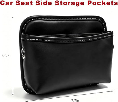 Car Seat Side Storage Pocket, Waterproof Leather Console Side Storage Bag with Card Holder, Multifunctional Phone & Sunglasses Pocket Bag for Car Door Seat Console (Black) - Image 2
