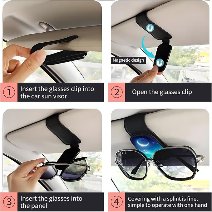 Sunglasses Holder for Car Visor, PU Leather Glasses Clip Organizer, Cute Magnetic Eyeglass Holder for Vehicle Sun Visor, Car Interior Accessory for Women & Men Starry Forest Night - Image 3