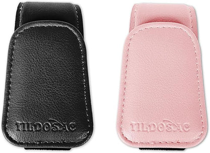 TILDOSAC Magnetic Sunglass Holder for Car Visor,Leather Glasses Holder,Vehicle Accessories Sunglasses Visor Clip for Truck 2 Pack (Black Pink) - Image 2