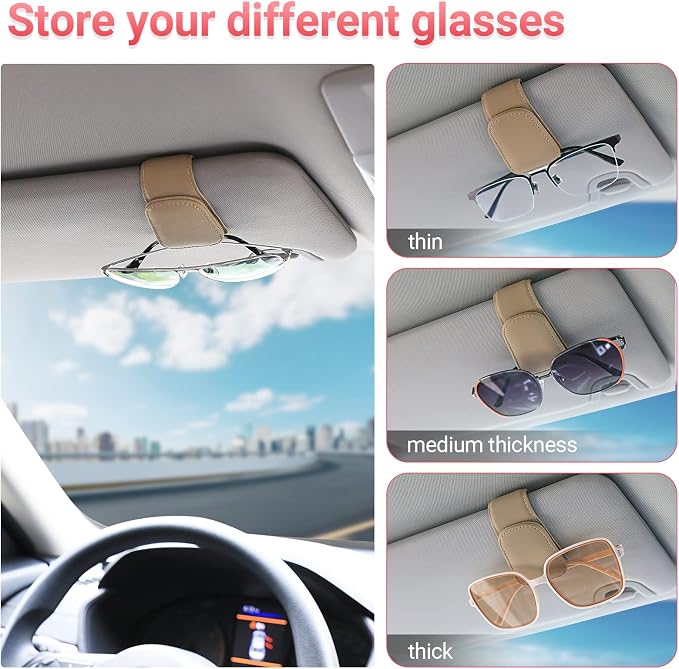 Sunglass Holder for Car Sun Visor Sunglasses Clip Car accessories -2 Packs | sun visor organizer, ticket card clip, eyeglass sunglasses holder, one-handed magnetic, anti-scratch, car stuff for women men - Image 3