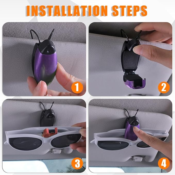 Kewucn 2 PCS Car Sunglasses Holders, Eyeglasses Glasses Hanger Clip for Car Sun Visor, Sunglasses Mount Ticket Card Clip, Universal Auto Visor Accessories for Different Size Eyeglasses (Purple) - Image 6