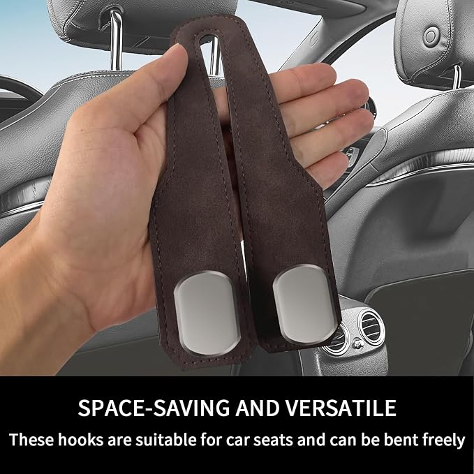 Car Purse Hook, Car Seat Headrest Hooks, Brown Leather 2 Pack | Car Purse Holder Hooks, Universal Car Hangers Seat Back Organizer Storage, Double Metal Hooks for Grocery Purses and Bags - Image 6
