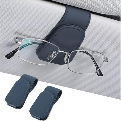 AICEL 2PCS Sunglasses Holders for Car Sun Visor, Magnetic Clip, Blue | Leather Eyeglasses Hanger Mounter, Magnetic Glasses Holder and Ticket Card Clip, Car Accessories, Universal Fit by AICEL