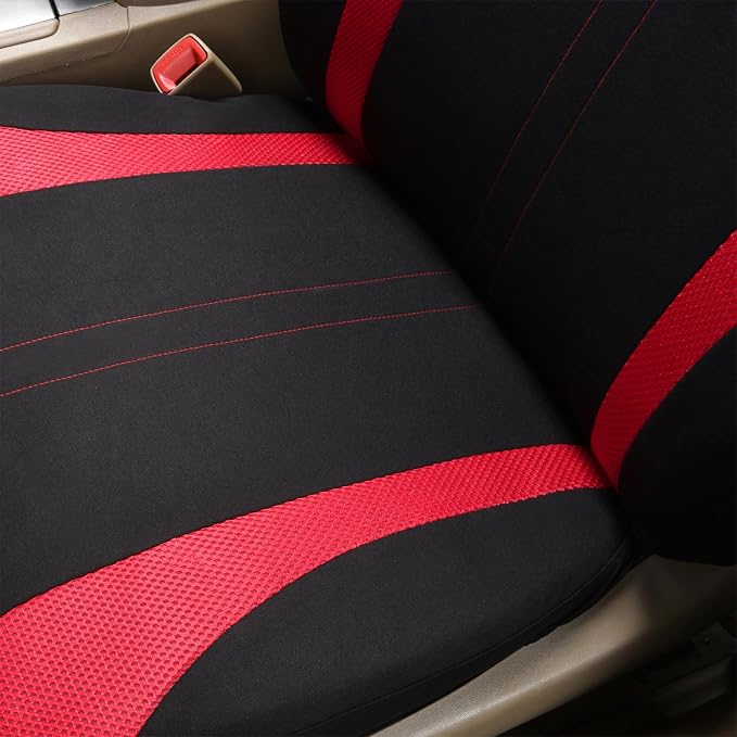 Flying Banner Car Seat Covers Front Seats and Rear Bench Mesh Fabric Rear Bench Split Polyester Cover Easy Installation SUV CAR Woman Lady Femal (Full Set, Black Red) - Image 5