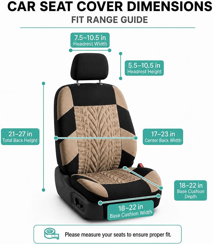 FH Group Front Set Travel Master Car Seat Covers - Covers for Low Back Car Seats with Removable Headrest, Universal Fit, Automotive Seat Cover, Airbag Compatible Car Seat Cover for SUV, Sedan Beige - Image 8