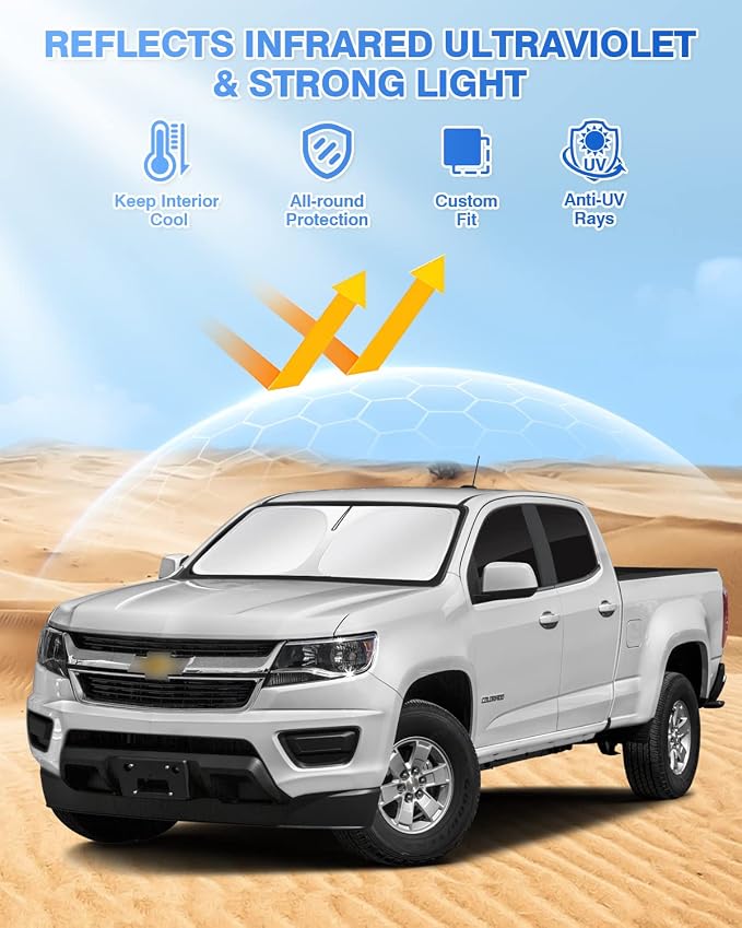 Canvcle Windshield Sun Shade for 2015-2022 Chevrolet/Chevy Colorado 4 Door Side Rear Window Shade Cover Sun Visor Shield Privacy Protection Keep Vehicle Cool Black 6PCS - Image 2