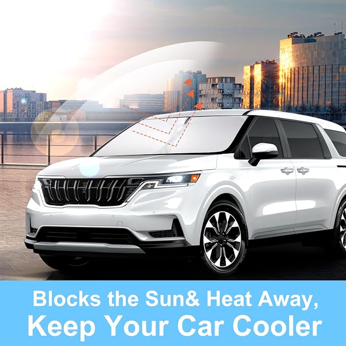 Windshield Sun Shade for 2022-2026 Kia Carnival Accessories | Full covered for windshield, Foldable & Durable, Block UV Rays, Reduce Heat, Easy to install, Keep Car Cooler - Image 6