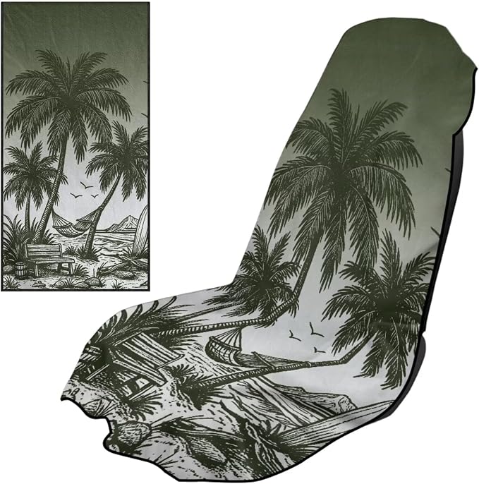 Horeset Tropical Palm Tree Car Seat Towel Cover – Soft & Quick-Dry Front Seat Protector, Multi-Functional for SUV Trucks Cars Sedan Van, Auto Interior Accessories by Horeset